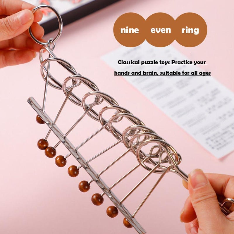 Brain Game 9 Linked Rings Puzzle,Wooden Sequential Movement Trick Toy,Traditional Brain Teaser, Classical Metal Chinese 9 Linked Rings Puzzle,for Adults Lovers - Image 4